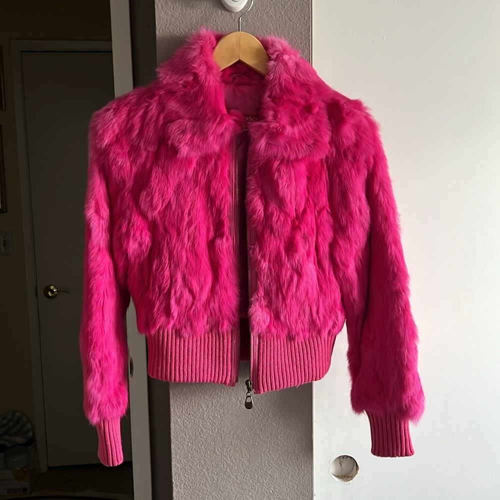 Pink Fur bomber jacket